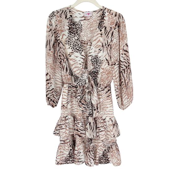 Buddy Love Sadie Tie Front Ruffle Dress Size Small Animal Print - Picture 3 of 8